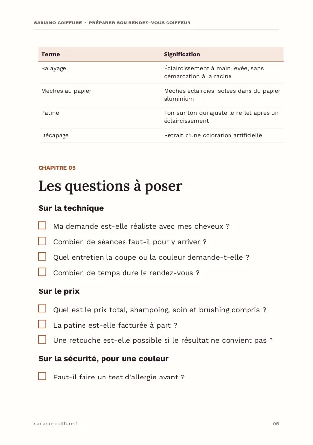 Aperçu de la page 5 de l'ebook Préparer son rendez-vous coiffeur